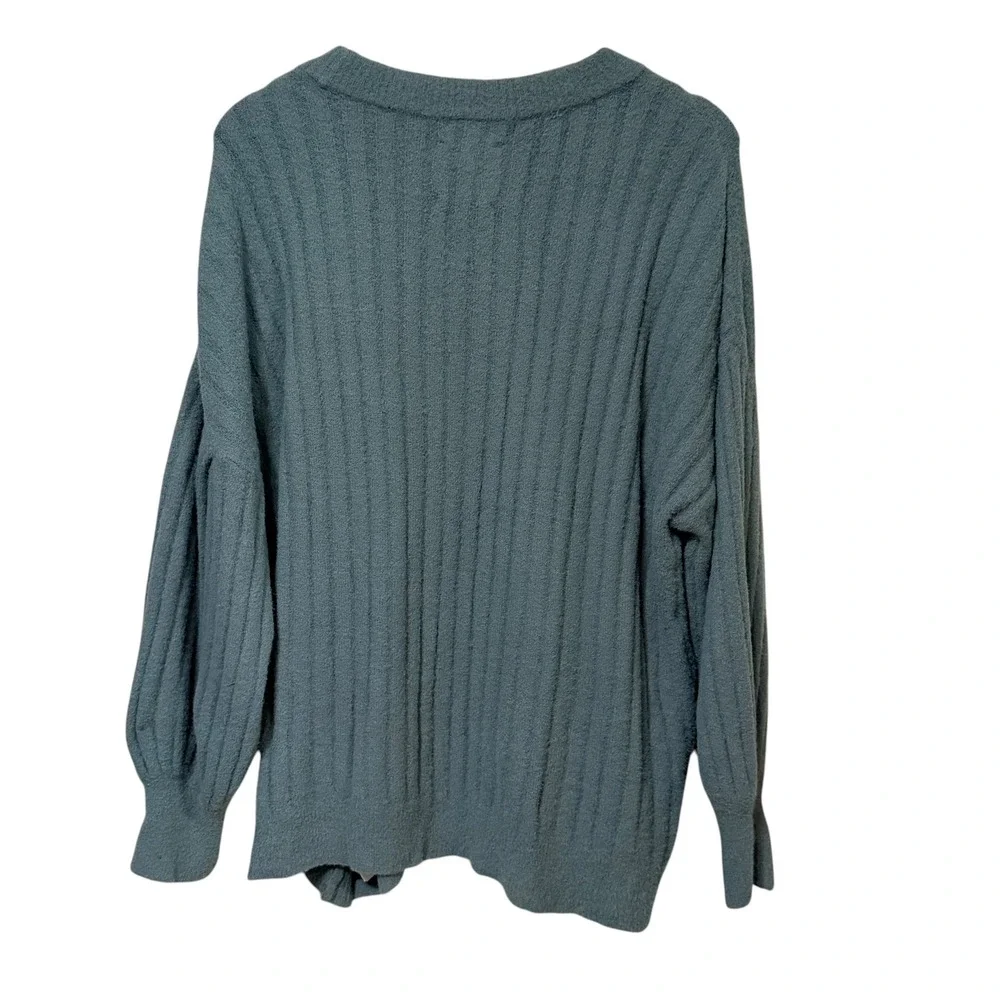 Aerie Womens Ribbed Oversized Balloon Sleeve Fuzzy Knit Sweater Teal Blue Medium